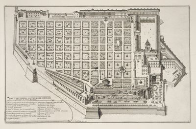 A pápai kert és a Quirinale-palota, az Il Nuovo Teatro della Fabriche et Buildings in Perspective of Modern Rome-ból, 1665-1669 körül (lásd még: 172928) alkotó: Giovanni Battista Falda