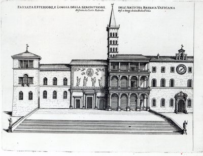 A régi vatikáni bazilika áldásos loggiája alkotó: Giovanni Battista Falda