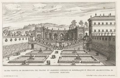 Tuinen van de Villa Mondragone te Frascati Egy másik perspektivikus nézet a színházról és a szomszédos kertről (...) (cím a tárgyon) A Frascati villák szökőkútjai (sorozat címe) Fonteinen van Frascati (sorozat címe) alkotó: Giovanni Battista Falda