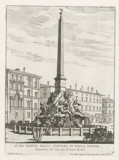 Vierstromenfontein a Piazza Navona te Rómában Fontana a Piazza Navonán (cím a tárgyon) Fontane di Roma (sorozat címe) Fonteinen van Rome (sorozat címe) alkotó: Giovanni Battista Falda
