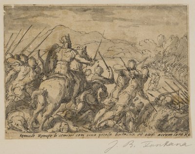 Acron megtámadja Romulust alkotó: Giovanni Battista Fontana