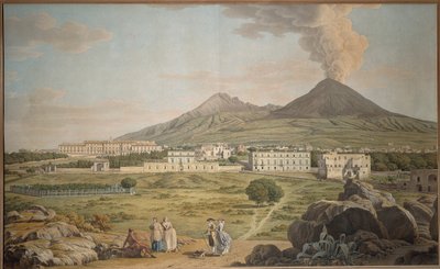 A Vezúv lejtői Portici felől, kilátással a Bourbon-palotára, Giovan Battista Lusieri, gouache. alkotó: Giovanni Battista Lusieri