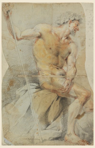 Rajz, Akt idős férfi, Bacchus vagy valamelyik társa, 1660-70 alkotó: Giovanni Battista Merano