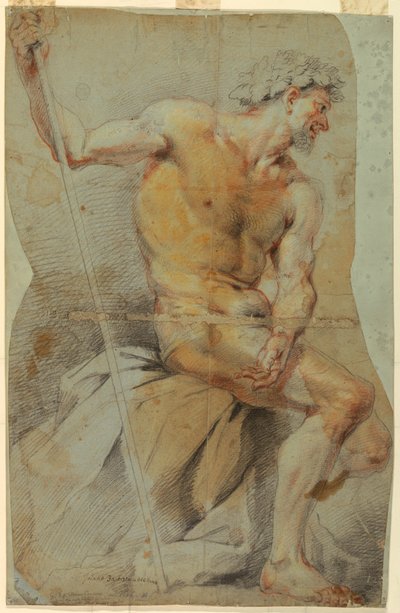 Rajz, Akt idős férfi, Bacchus vagy valamelyik társa, 1660-70 alkotó: Giovanni Battista Merano