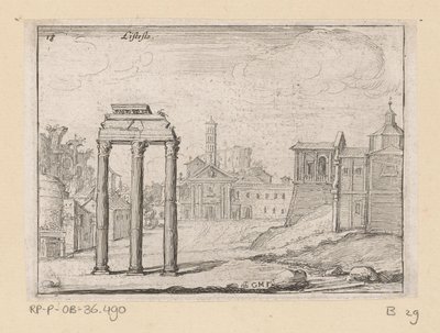 Kilátás a római fórumra Rómában Listesso (cím az objektumon) Róma kilátásai (sorozat címe) Alcune vedute et prospettive di luoghi dishabitati di Roma (sorozat címe) alkotó: Giovanni Battista Mercati