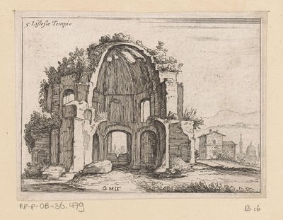 Minerva Medica templomának maradványai egy tájban Listesso Tempio (cím az objektumon) Róma kilátásai (sorozat címe) Alcune vedute et prospettive di luoghi dishabitati di Roma (sorozat címe) alkotó: Giovanni Battista Mercati