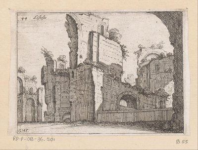 Caracalla fürdőjének maradványai Rómában Listesso (cím az objektumon) Róma kilátásai (sorozat címe) Alcune vedute et prospettive di luoghi dishabitati di Roma (sorozat címe) alkotó: Giovanni Battista Mercati
