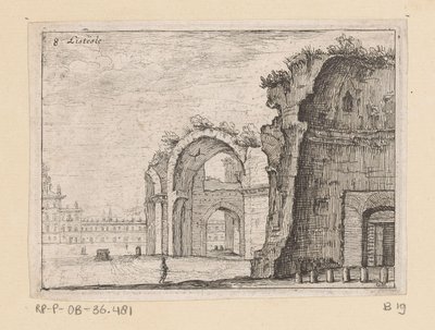 Diocletianus fürdőjének maradványai Rómában Listesse (cím az objektumon) Róma kilátásai (sorozat címe) Alcune vedute et prospettive di luoghi dishabitati di Roma (sorozat címe) alkotó: Giovanni Battista Mercati