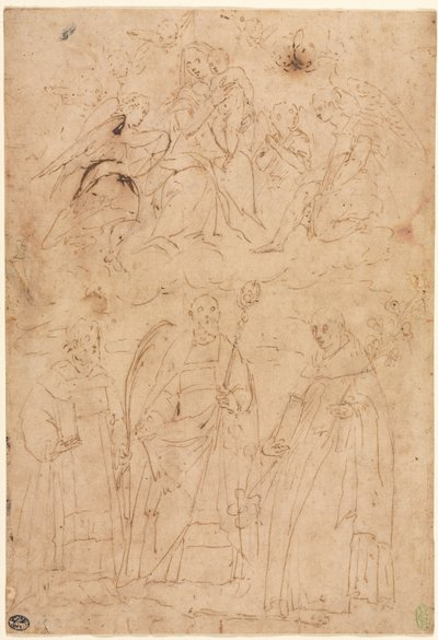 Madonna és gyermek dicsőségben három szent felett, c. 1570. alkotó: Giovanni Battista Paggi