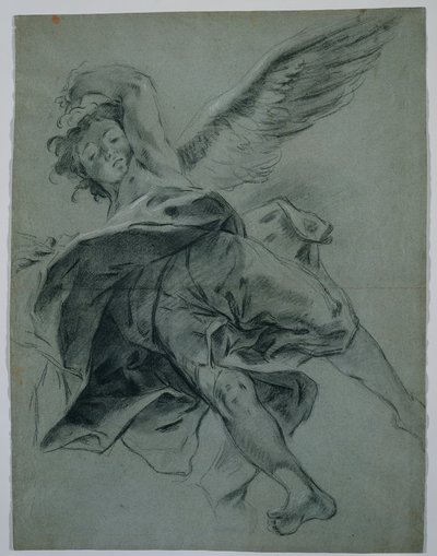 Egy repülő angyal recto, Studies of Hands Playing Instruments verso, 1723-1727. alkotó: Giovanni Battista Piazzetta