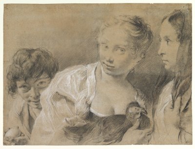 Fiú tojással, lány tyúkkal és egy figyelő nő alkotó: Giovanni Battista Piazzetta