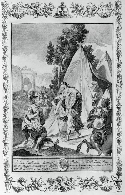 Keresztesek Jeruzsálem ostrománál, metszet, Giovanni Battista Piazzetta (1683-1754) a jeruzsálemi III. énekhez Kiadva, Torquato Tasso (1544-1595), kiadó: Giovanni Battista Albrizzi, Velence, Olaszország alkotó: Giovanni Battista Piazzetta