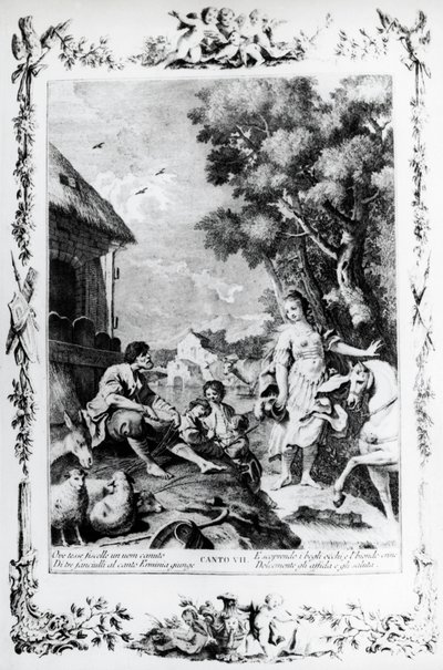 Erminiát pásztor köszönti, VII. ének, Jeruzsálem kézbesítve alkotó: Giovanni Battista Piazzetta