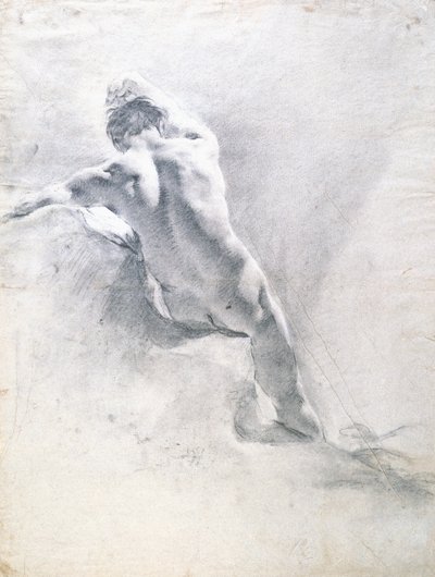 Tanulmány egy férfi aktról, 1715 körül (fekete kréta fehérrel kiemelve a papíron) alkotó: Giovanni Battista Piazzetta