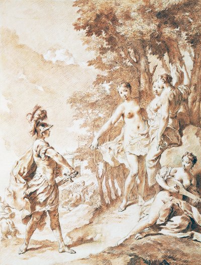 Tancredi az elvarázsolt erdő küszöbén, jelenet A Jeruzsálemből, Torquato Tasso szállította, Giovanni Battista Piazzetta (1682-1754), szangvinikus alkotó: Giovanni Battista Piazzetta