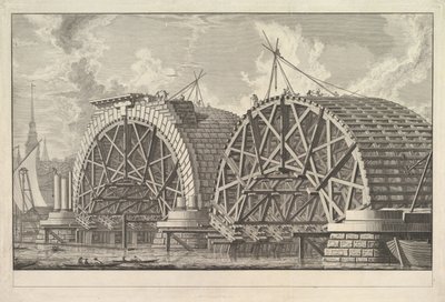 A tervezett híd egy részének a londoni Blackfriarsben, kb. 1764. alkotó: Giovanni Battista Piranesi