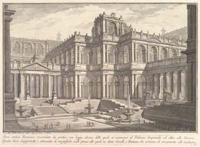 Az ókori római fórum karzatokkal körülvéve, loggiákkal, amelyek egy része a..., kb. 1750. alkotó: Giovanni Battista Piranesi