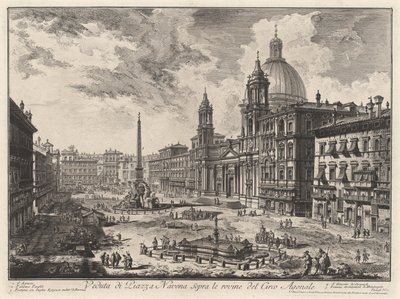 A Piazza Navona látképe Domitianus stadionjának romjaival (innen: Vedute di Roma) alkotó: Giovanni Battista Piranesi