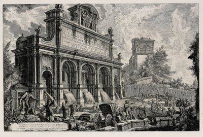 Az Acqua Paola forrás látképe a Gianicolón (a Vedute di Roma című műből) alkotó: Giovanni Battista Piranesi