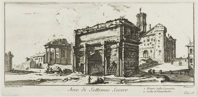 Septimius Severus boltíve. 1. Egyetértés temploma. 2. Feljutás a Capitolium-hegyre, 13-as tábla a diadalívek és más emlékművek egyes kilátásairól alkotó: Giovanni Battista Piranesi