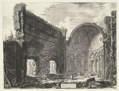 Bibliotheek in de Villa Adriana t és Tivoli A Castro Pretorióhoz tartozó szoba maradványai a tivoli-i Villa Adrianában (cím a tárgyon) Gezichten op Rome (sorozat címe) Róma kilátásai Giambattista Piranesi építész, Ve (nez) i által tervezett és metszett alkotó: Giovanni Battista Piranesi