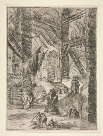 Carceri, VIII: A lépcsőház trófeákkal alkotó: Giovanni Battista Piranesi
