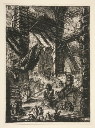 Carceri, VIII: A lépcsőház trófeákkal alkotó: Giovanni-Battista Piranesi