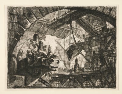 Carceri, X: Foglyok egy kiugró emelvényen alkotó: Giovanni Battista Piranesi