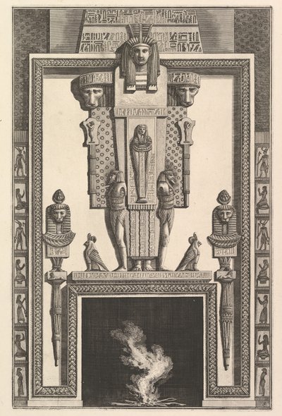 Egyiptomi stílusú kéménydarab: Múmia nagy kariatidára ráhelyezve a vonal felett..., 1769. alkotó: Giovanni Battista Piranesi