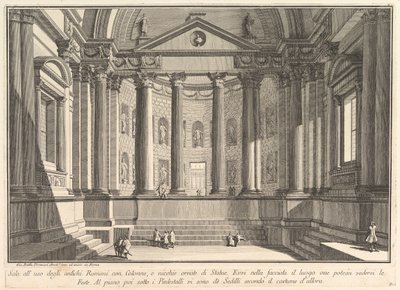Oszlopos csarnok az ókori rómaiak szokása szerint, fülkék pedig..., kb. 1750. alkotó: Giovanni Battista Piranesi