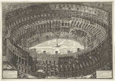 Colosseum Rómában Kilátás a Colosseumként ismert Flavius-amfiteátrumra (cím a tárgyon) Gezichten op Rome (sorozat címe) Róma látképei, amelyeket Giambattista Piranesi építész, Ve (nez) iano tervezett és vésett (sorozat címe) alkotó: Giovanni Battista Piranesi