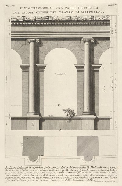 A Marcellus Teatro di Marc... Színház másodrendű karzatának domborzata és terve, 1756. alkotó: Giovanni Battista Piranesi