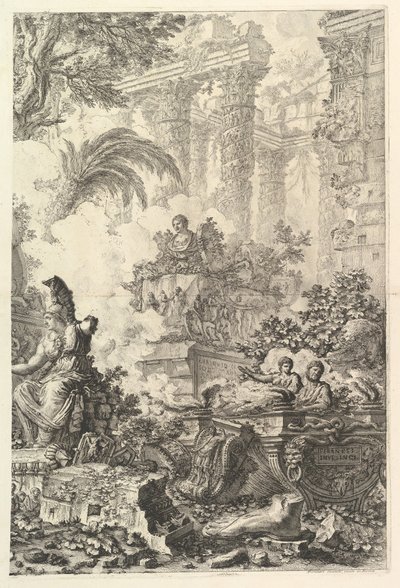 Homlokzat, Minerva szoborral, kb. 1748. alkotó: Giovanni Battista Piranesi