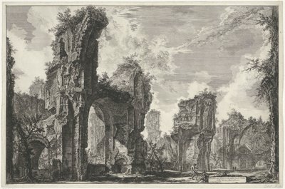 Gezichten op Rome, de Campagna stb. (122 penge) A Sisto romjai vagy az Antoninus-fürdő nagytermének mindkettő (cím a tárgyon) Gezichten op Rome (sorozat címe) Róma látképeit Giambattista Piranesi építész, Ve(nez)iano (komoly) rajzolta és metszett alkotó: Giovanni Battista Piranesi
