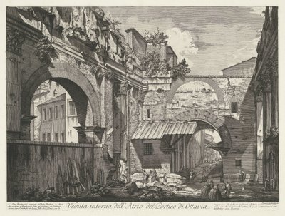 Interieur van de Porticus van Octavia Rómában Az Octavia portikó átriumának belső képe (cím a tárgyon) Gezichten op Rome (sorozat címe) Róma kilátásai, amelyeket Giambattista Piranesi építész, Ve (nez) iano tervezett és vésett (sorozat címe) alkotó: Giovanni Battista Piranesi
