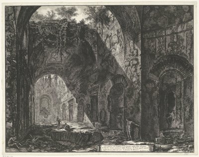 Interieur van de Tempel van de god Canopus a Villa Adriana t és Tivoliban Canopus templomának belseje a Villa Adrianában (cím a tárgyon) Gezichten op Rome (sorozat címe) Róma kilátását Giambattista Piranesi építész, Ve (ne alkotó: Giovanni Battista Piranesi