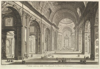 A vatikáni Szent Péter-bazilika belső nézete, a „Vedute di Roma” (Római látképek) című sorozatból alkotó: Giovanni Battista Piranesi