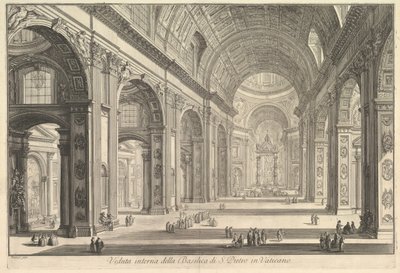 A vatikáni Szent Péter-bazilika belső képe, a Vedute di Roma római nézetből, kb. 1748. alkotó: Giovanni Battista Piranesi