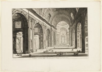 A vatikáni Szent Péter-bazilika belső nézete, a Views of Rome című kiadványból. alkotó: Giovanni-Battista Piranesi
