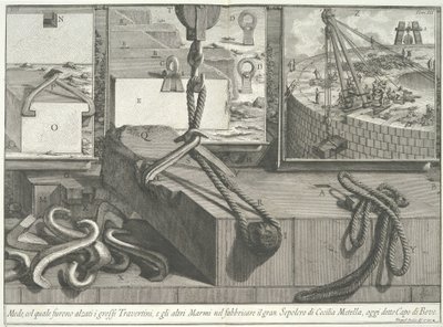 A nagy travertin- és márványtömbök kiemelésének eszközei..., 1756-57. alkotó: Giovanni Battista Piranesi