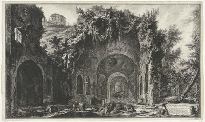 Nymphaeum van Egeria Rómában Kilátás a forrásra és az egyiptomi barlangokra a Porta Capena vagy di S. Seb.n kívül (...) (cím az objektumon) Gezichten op Rome (sorozat címe) Róma kilátását Giambattista Piranesi építész, Ve (nez) ian tervezte és vésette alkotó: Giovanni-Battista Piranesi