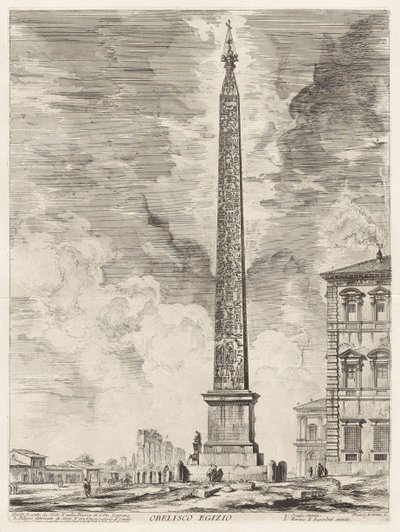 Egyiptomi obeliszk. Ezt V. Szixtusz pápa emeltette a Piazza di S. Gio. Lateranón, a Vedute di Roma (Római látképek) című sorozatból alkotó: Giovanni Battista Piranesi