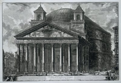 Pantheon Rómában Kilátás az Agrippai Panteonra ma S. Maria ad Martyres templom (cím a tárgyon) Gezichten op Rome (sorozat címe) Róma látképei, amelyeket Giambattista Piranesi építész, Ve (nez) iano tervezett és vésett (sorozat címe) alkotó: Giovanni Battista Piranesi
