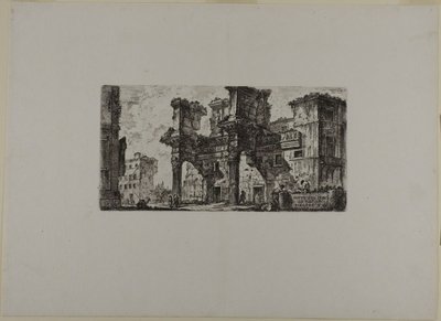 A Nerva fórumának egy része, ötödik kép a Diadalívek és más műemlékek néhány nézete című kötetből. alkotó: Giovanni Battista Piranesi