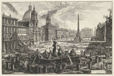 Piazza Navona Rómában Kilátás a Piazza Navonára az Agonale Circus romjai felett (cím az objektumon) Gezichten op Rome (sorozat címe) Róma látképeit Giambattista Piranesi építész, Ve(nez)iano rajzolta és vésette (sorozat címe) alkotó: Giovanni-Battista Piranesi