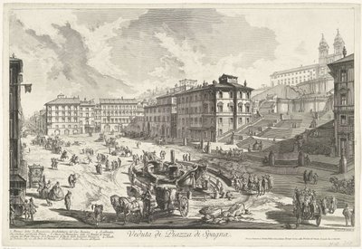 Piazza di Spagna te Róma Kilátás a Piazza di Spagna-ra (cím a tárgyon) Gezichten op Rome (sorozat címe) Róma látképei, amelyeket Giambattista Piranesi építész, Ve (nez) iano tervezett és vésett (sorozat címe) alkotó: Giovanni Battista Piranesi