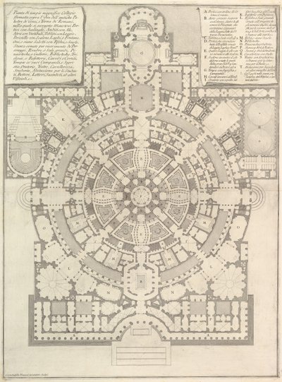 Egy tágas és csodálatos kollégium terve, amelyet a Gree... ókori tornacsarnoka után terveztek, 1750. alkotó: Giovanni Battista Piranesi