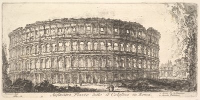 12. tábla: Flavius-amfiteátrum, az úgynevezett Colosseum. 1. Konstantin boltíve. 2. Palat..., kb. 1748. alkotó: Giovanni Battista Piranesi