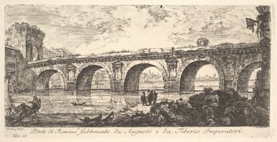 16. tábla: Augustus és Tiberius Ponte di R... császárok által épített rimini hídja, kb. 1748. alkotó: Giovanni Battista Piranesi