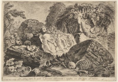 7. tábla: Ősi oltár, amelyen az ókorban áldoztak, körülvéve oth..., 1743. alkotó: Giovanni Battista Piranesi